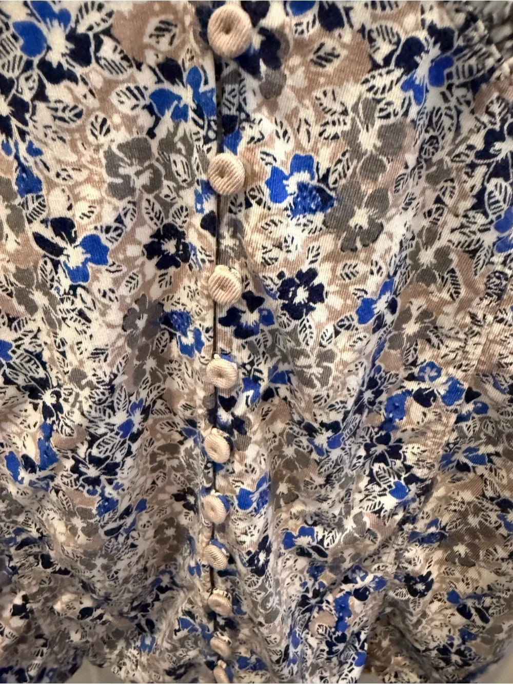 Free People Blue Floral V-Neck Puff Sleeve Blouse